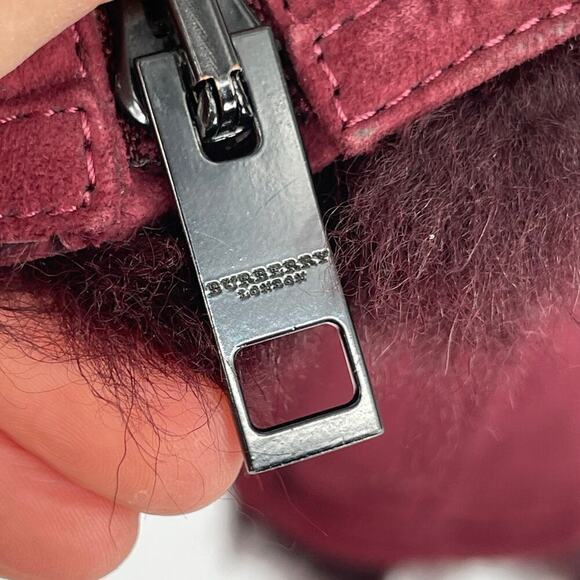 Burberry Burgundy Suede Shearling Haddingcroft Double Breasted Jacket US size 2 - Picture 9 of 16